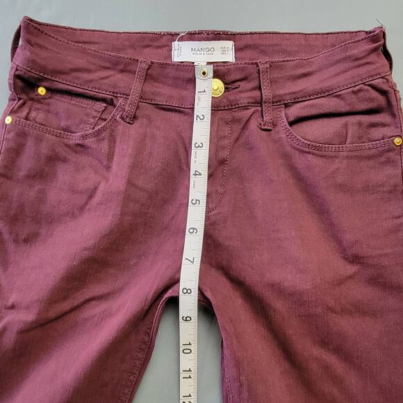 Mango Denim & Tees Low Rise Skinny Jeans Women's 2 Plum Burgundy Classic Rivets - Picture 7 of 11